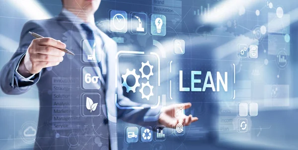 Lean manufacturing six sigma quality control concept on virtual screen. — Stock Photo, Image