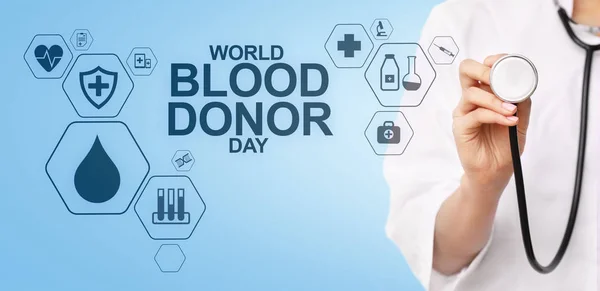 Día mundial de los donantes de sangre. Concepto médico en pantalla . — Foto de Stock