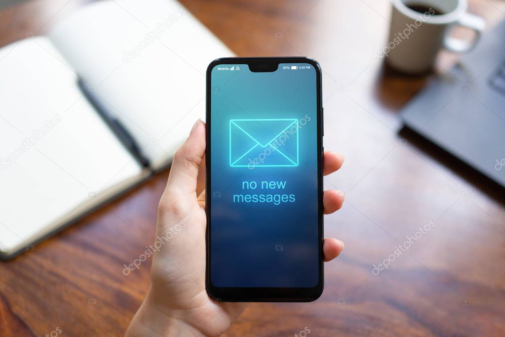 No new messages text on mobile phone screen.