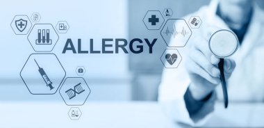 Alerji tanı tıbbi ve sağlık kavramı Doktor stetoskop ile.