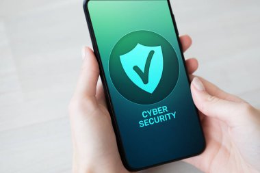 Cep telefonu cyber güvenlik bilgi Gizlilik ve veri koruma Internet teknoloji ve iş kavramı.