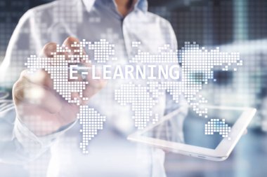 E-öğrenme, uluslararası online eğitim kavramı. Internet ve teknoloji.