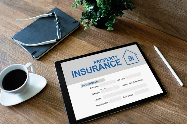 Property insurance online application form. Business and internet concept.