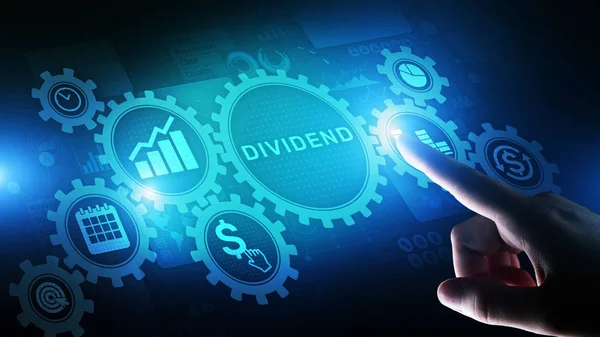 Dividends button on virtual screen. Return on Investment ROI financial business wealth concept. — Stock Photo, Image