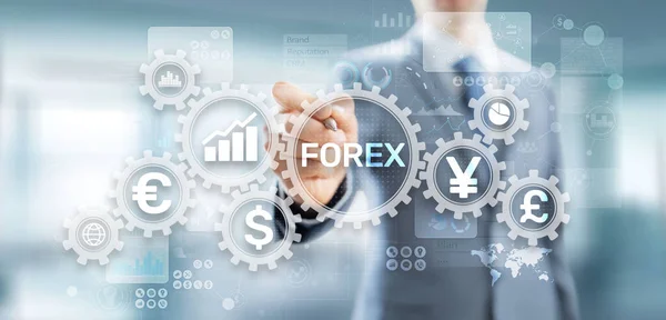Forex kereskedési Pénznemek tőzsde Befektetési üzleti koncepció virtuális képernyőn. — Stock Fotó