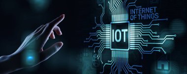 Sanal ekranda Dijital Dönüşüm Modern Teknoloji kavramının IOT interneti.