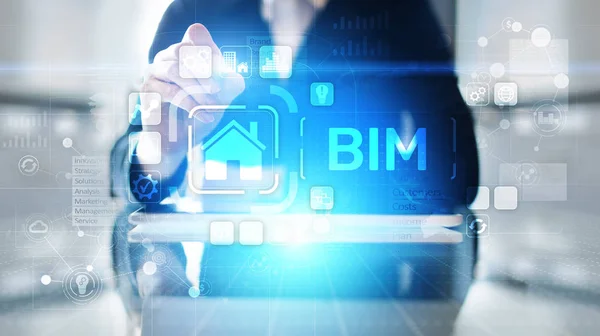 BIM Building Information Modeling Technology koncept på virtuell skärm. — Stockfoto