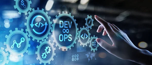 DevOps Agile έννοια ανάπτυξης στην εικονική οθόνη. — Φωτογραφία Αρχείου