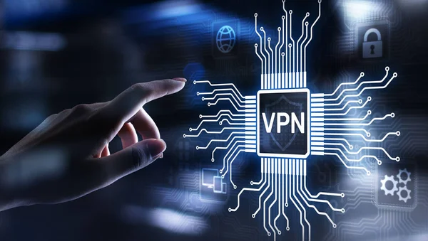 Sanal ekranda VPN sanal özel ağ internet erişimi güvenlik ssl vekil sunucu teknolojisi konsept düğmesi.