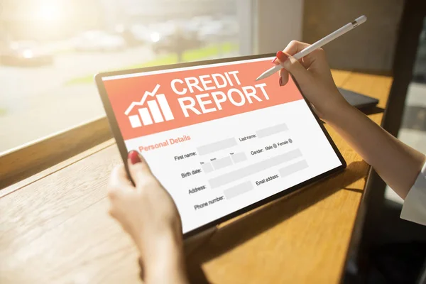 Credit report application form on screen. Business and finance concept. — Stock Photo, Image