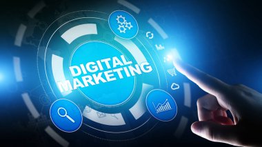 Dijital pazarlama, çevrimiçi reklam, SEO, SEM, SMM. İş ve İnternet kavramı.