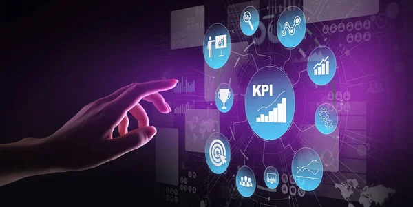 KPI - Indicador de rendimiento clave. Análisis empresarial e industrial. Concepto de Internet y tecnología en pantalla virtual. — Foto de Stock