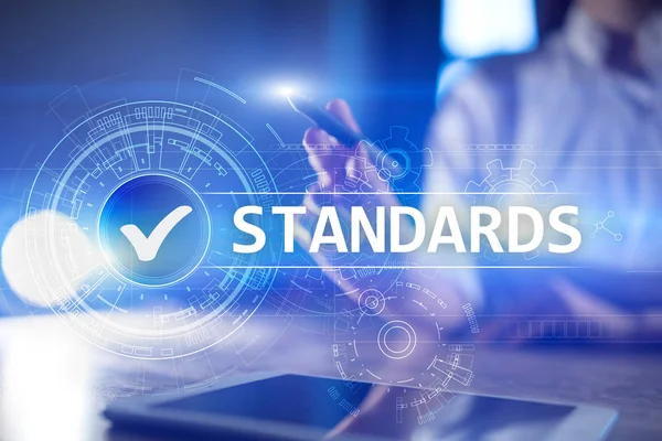 Standards, Quality Control, Assurance, ISO, Checkbox on virtual screen.
