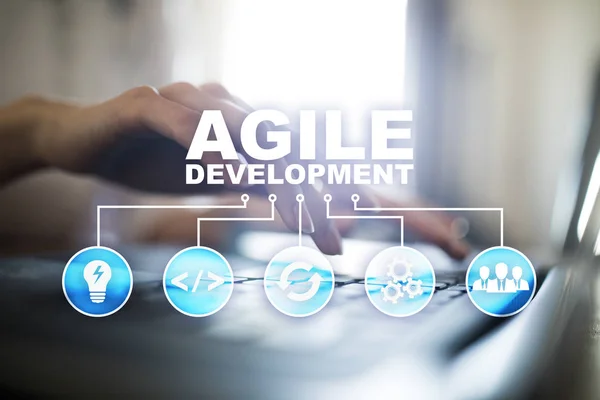 Agile development, Software and application programming concept on virtual screen.