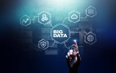 Büyük veri analiz platformu, iş zekası ve vitual ekran üzerinde modern teknoloji kavramı.