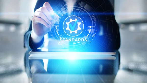 Standard. Qualitätskontrolle. ISO-Zertifizierung, Versicherung und Garantie. Internet-Business-Technologie-Konzept. — Stockfoto