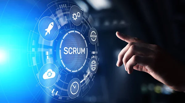 SCRUM, agil utvecklingsmetod, programmering och design teknik för tillämpningar på virtuell skärm. — Stockfoto