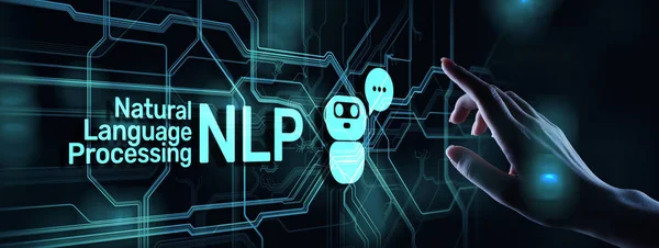 NLP自然语言处理虚拟屏幕上的认知计算技术概念. — 图库照片