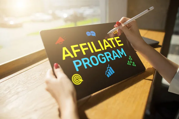 Affiliate program marketing and advertising business concept on screen.