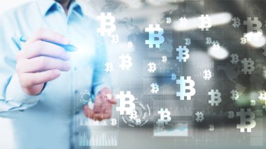 Bitcoin kripto para ticareti ve yatırım konsepti. Finansal teknoloji, Fintech ve dijital para.