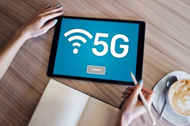 5g Hızlı mobil internet bağlantısı, Ne nesli iletişim ve modern teknoloji kavramı.