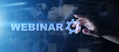 Sanal ekranda Webinar, Çevrimiçi eğitim, Eğitim ve E-öğrenme kavramı.