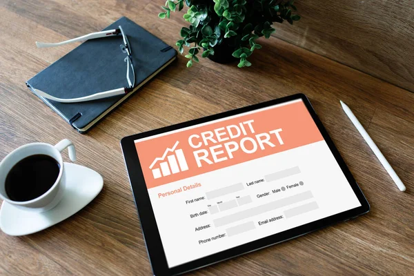 Credit report application form on screen. Business and finance concept. — Stock Photo, Image