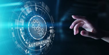 Otomasyon Çalışma Akışı İş Süreci optimize akıllı endüstri modern imalat konsepti sanal ekran üzerine.