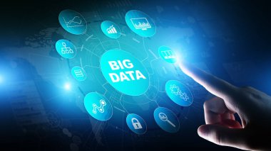 Büyük veri analiz platformu, iş zekası ve vitual ekran üzerinde modern teknoloji kavramı.