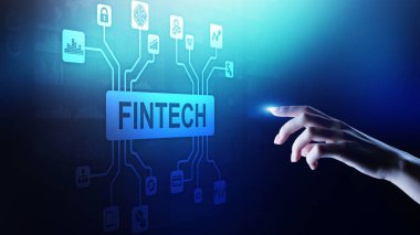 Fintech Finans Teknolojisi Kripto para birimi yatırımı ve dijital para. Sanal ekranda iş kavramı.