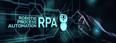 Sanal ekranda RPA Robotik işlem otomasyon teknolojisi konsepti.
