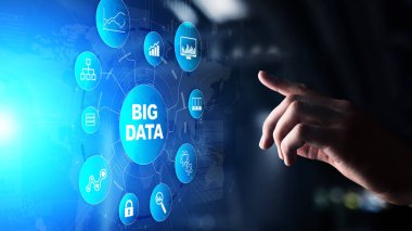 Büyük veri analiz platformu, iş zekası ve vitual ekran üzerinde modern teknoloji kavramı.