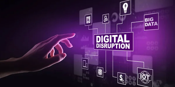 Disrupción digital. Ideas de negocios perturbadoras. IOT, red, ciudad inteligente, big data, nube, análisis, TI a escala web, IA. — Foto de Stock