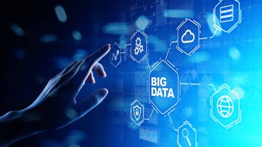 Büyük veri analiz platformu, iş zekası ve vitual ekran üzerinde modern teknoloji kavramı.