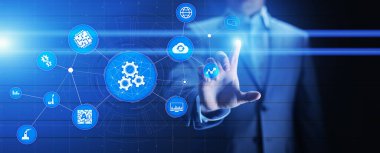 İş ve endüstriyel üretim sürecinin otomasyonu. Teknoloji yeniliği ve yazılım geliştirme kavramı