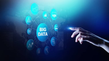 Büyük veri analiz platformu, iş zekası ve vitual ekran üzerinde modern teknoloji kavramı.