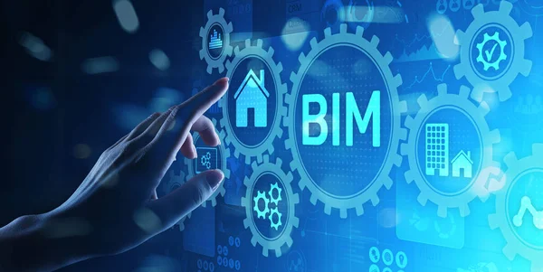 Koncepcja Bim Building Information Modeling Technology Wirtualnym Ekranie — Zdjęcie stockowe
