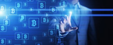 Bitcoin kripto para ticareti ve yatırım konsepti. Finansal teknoloji, Fintech ve dijital para.
