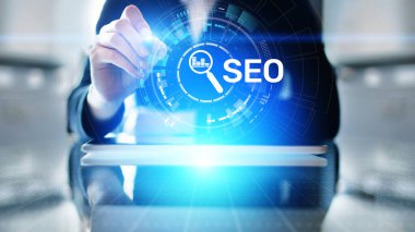 SEO - Sanal ekranda arama motoru optimizasyonu, Dijital İnternet pazarlama kavramı.