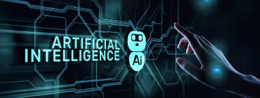 Yapay zeka Makinesi Derin öğrenme Robotlaştırma ve sanal ekran üzerinde otomasyon kavramı.