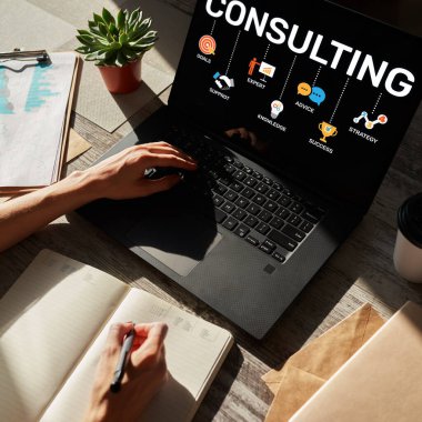 Danışmanlık diyagramı ekranda. Business Finance Internet Teknoloji Konsepti.