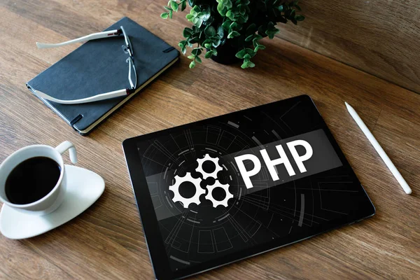 Linguagem de programação PHP. Web e conceito de desenvolvimento de aplicações . — Fotografia de Stock