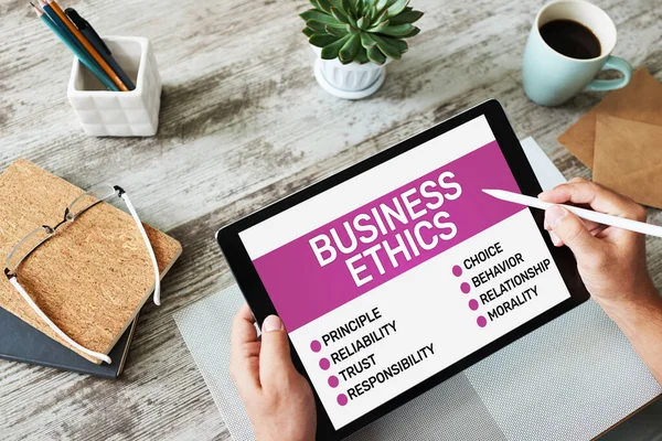 Business ethics concept on device screen. Business and development.