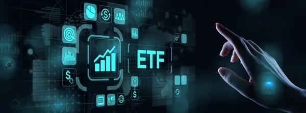 W giełdowych ETF Fundusz handlu inwestycji Biznes Finanse koncepcja na wirtualny ekran. — Zdjęcie stockowe