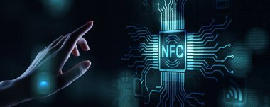 NFC kablosuz iletişim teknolojisi Dijital ödeme konsepti.