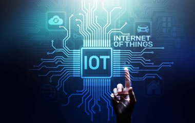 Sanal ekranda Dijital Dönüşüm Modern Teknoloji kavramının IOT interneti.