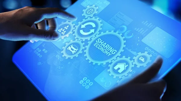 Compartir economía, innovación y futuro concepto de tecnología empresarial en pantalla virtual. —  Fotos de Stock