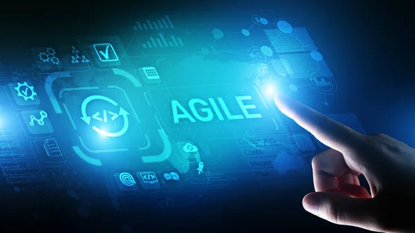Agile utvecklingsmetodik koncept på virtuell skärm. Teknikkoncept. — Stockfoto