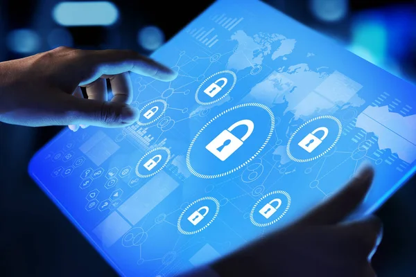 Cybersicherheit, Datenschutz, Datenschutz. Internet- und Technologiekonzept auf virtuellem Bildschirm. — Stockfoto