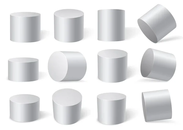 Farklı açılardan beyaz silindir.
